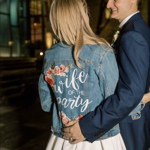 Floral Bridal Denim Jacket “Wife of the Party”